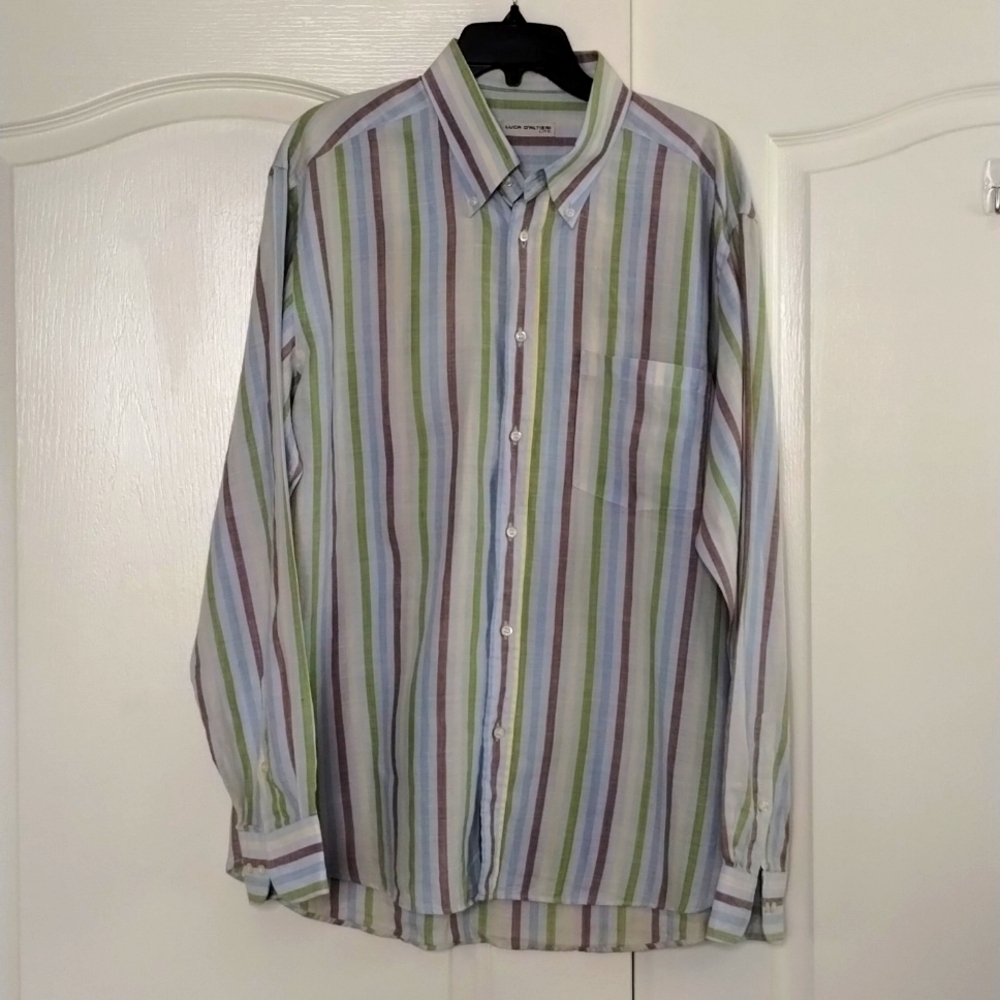 Luca D'Altieri Life Mens button down long sleeve multicolor stripes collared vtg